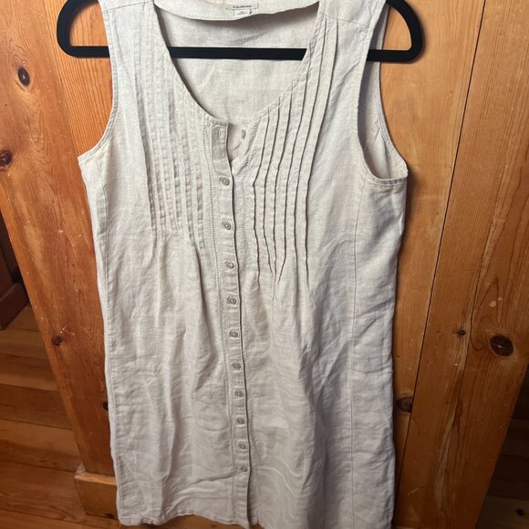 CLOSE OUT SALE: LL Bean Oatmeal/Tan Linen Sleeveless Button Up Dress - Size 10 - Picture 2 of 6